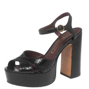 Marc Jacobs Black Python Embossed Leather Ankle Strap Sandals Size 36