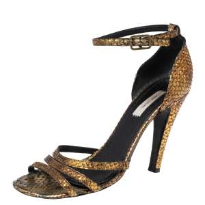 Marc Jacobs Metallic Gold Python Ankle Strap Sandals Size 39