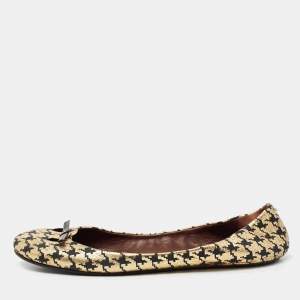 Marc Jacobs Gold/Black Houndstooth Print Suede Bow Ballet Flats Size 40