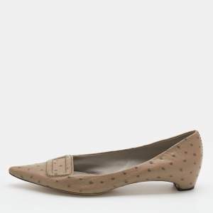 Marc Jacobs Taupe Ostrich Embossed Leather Ballet Flats Size 39