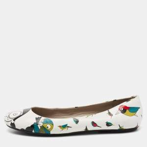Marc by Marc Jacobs White Leather Bird Printed Round Toe Ballet Flats Size 37.5