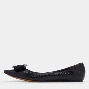 Marc Jacobs Black Snakeskin Embossed Leather Pointed Toe Ballet Flats Size 37