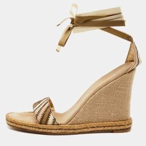 Marc Jacobs Beige Canvas Ankle Tie Wedge Sandals Size 39