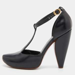 Marc Jacobs Black Leather T-Strap Pumps Size 37.5