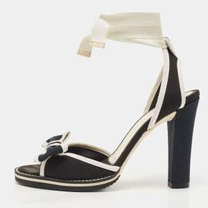 Marc Jacobs Black/White Canvas Ankle Wrap Sandals Size 38