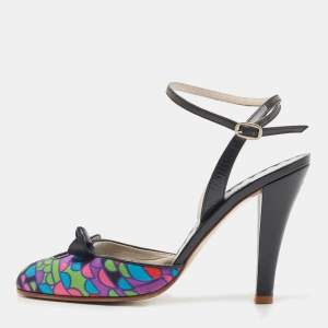 Marc Jacobs Multicolor Printed Satin and Leather Ankle Strap sandals Size 37.5