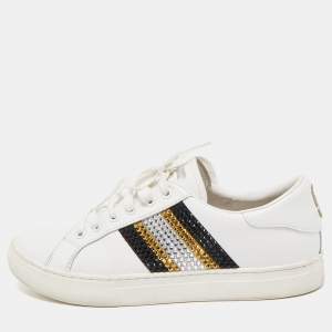 Marc Jacobs White Leather Crystal Embellished Empire Sneakers Size 39