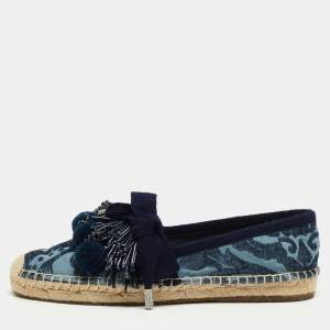 Marc Jacobs Blue Fabric Sienna Pom Pom Espadrille Flats Size 39