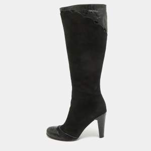 Marc Jacobs Black Python Embossed Leather and Suede Knee High Boots Size 39.5