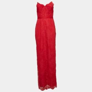 Marchesa Notte Floral Lace Strapless Maxi Dress XS