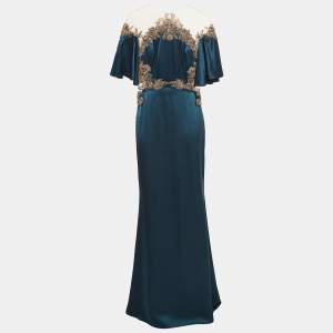 MARCHESA VOYAGE Blue Crystal Embellished Silk Satin Gown S