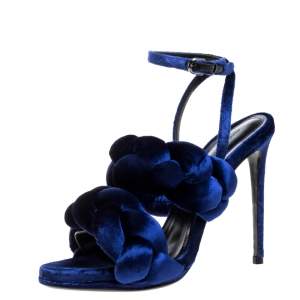 Marco De Vincenzo Navy Blue Velvet Braided Rope Ankle Strap Sandals Size 39