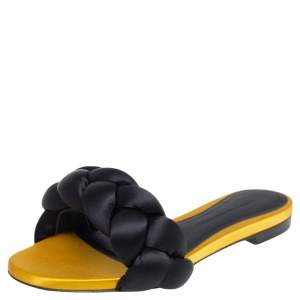 Marco de Vincenzo Yellow/Black Satin Braided Slide Flats Size 36