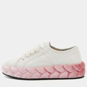 Marco De Vincenzo White/Pink Leather Low Top Sneakers Size 36