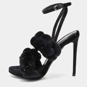 Marco de vincenzo Black Braided Glitter Velvet Ankle Strap Sandals Size 38.5