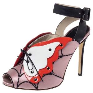 Marco de Vincenzo Multicolor Satin And Leather Butterfly Peep Toe Slingback Sandals Size 36