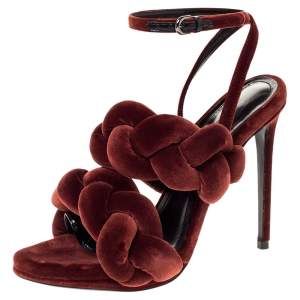 Marco de vincenzo Brown Velvet Braided Ankle Strap Sandals Size 39