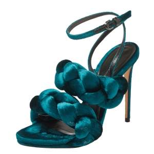 Marco de Vincenzo Teal Green Velvet Braided Ankle Strap Sandals Size 40