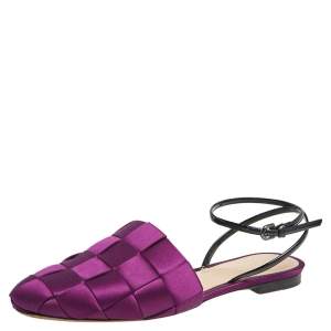 Marco de Vincenzo Purple Woven Satin Ankle Strap Flats Size 39