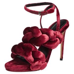 Marco de Vincenzo Red Braided Velvet Ankle Strap Sandals Size 38