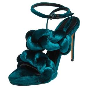 Marco de Vincenzo Teal Green Velvet Braided Ankle Strap Sandals Size 38