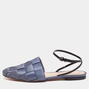 Marco de Vincenzo Blue Satin Ankle Strap Flats Size 39
