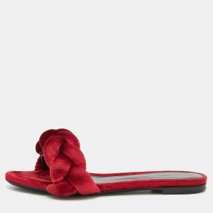 Marco de Vincenzo Red Velvet Braided Flat Slide Sandals Size 39