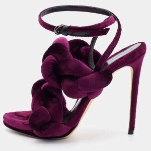 Marco de Vincenzo Plum Purple Braided Velvet Ankle Strap Sandals Size 38