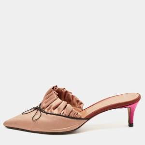 Marco de vincenzo Beige Satin Pointed Toe Mules Size 39