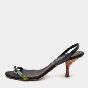 Marco de vincenzo Black Patent Embellished Slingback Sandals Size 40