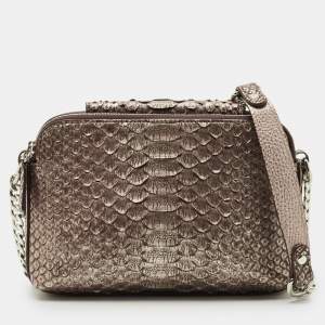 Pre Owned Maria Oliver Brown Python Double Zip Crossbody Bag