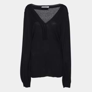 Pre Owned سترة مارينا رينالدي كحلي حريرية محبوكة بأكمام طويلة مقاس كبير