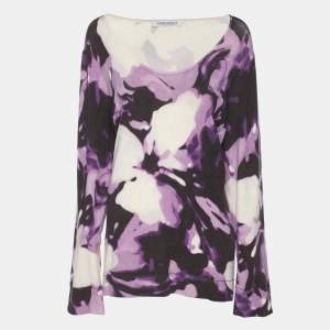 Pre Owned Marina Rinaldi Multicolor Printed Silk Sweater L