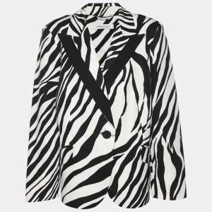 Marina Rinaldi Black/White Zebra Print Single Breasted Coat L