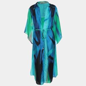Marina Rinaldi Multicolor Chiffon Painterly Drawstring Kaftan L