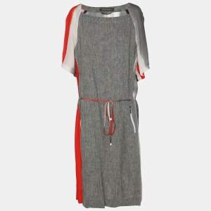 Marina Rinaldi Multicolor Silk Linen Drawstring Dress L
