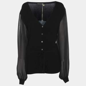 Pre Owned Marina Rinaldi Black Stretch Knit Belted Sweatshirt XL