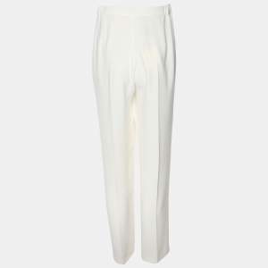 Pre Owned Marina Rinaldi White Jersey Wide Leg Trousers L