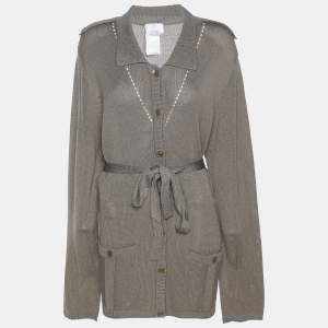 Voyage by Marina Rinaldi Grey Stretch Knit Belted Cardigan L