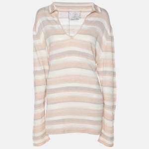 Pre Owned Voyage by Marina Rinaldi Peach/Metallic Stripe Stretch Knit Sweatshirt L