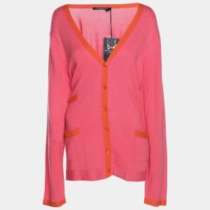 Pre Owned Marina Sport by Marina Rinaldi Pink/Orange Silk Knit Full Sleeve Sweater L