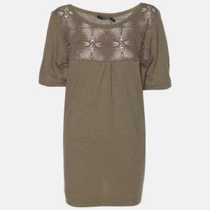 مملوكة مسبقًا Marina Sport by Marina Rinaldi Khaki Jersey Knitted Embroidered Top L