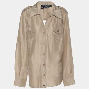 مملوكة مسبقًا قميص بأزرار من الحرير البيج مارينا سبورت من مارينا رينالدي مقاس كبير