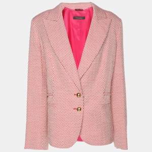 Marina Rinaldi Pink Jacquard Check Pattern Single Breasted Blazer L