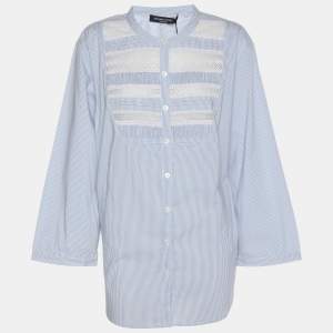Pre Owned Marina Sport by Marina Rinaldi Pinstripe Lace Detail Long Sleeve Shirt L