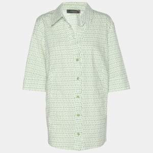 Pre Owned Marina Rinaldi Green Stretch Cotton Spot Print 3/4 Sleeve Shirt L