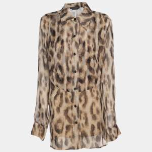 Pre Owned Marina Rinaldi Brown Printed Silk Shirt L
