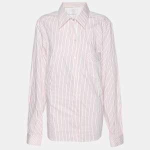 Pre Owned Voyage by Marina Rinaldi Pink/White Stripe Cotton Blend Removable Collar Long Sleeve Shirt L