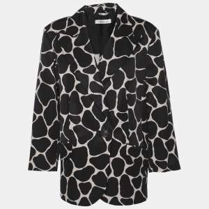 Marina Rinaldi Black/Off White Jacquard Giraffe Print 3/4 Sleeve Blazer L