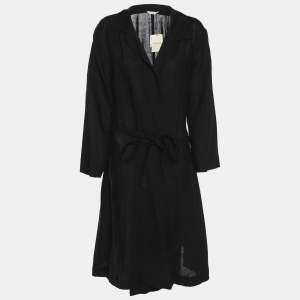 Pre Owned فسْتان كتان أسود بِحِزام من مارينا رينالدي كبير (لارج)